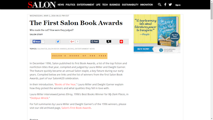 Ad for The Readers of Broken Wheel Recommend on Salon